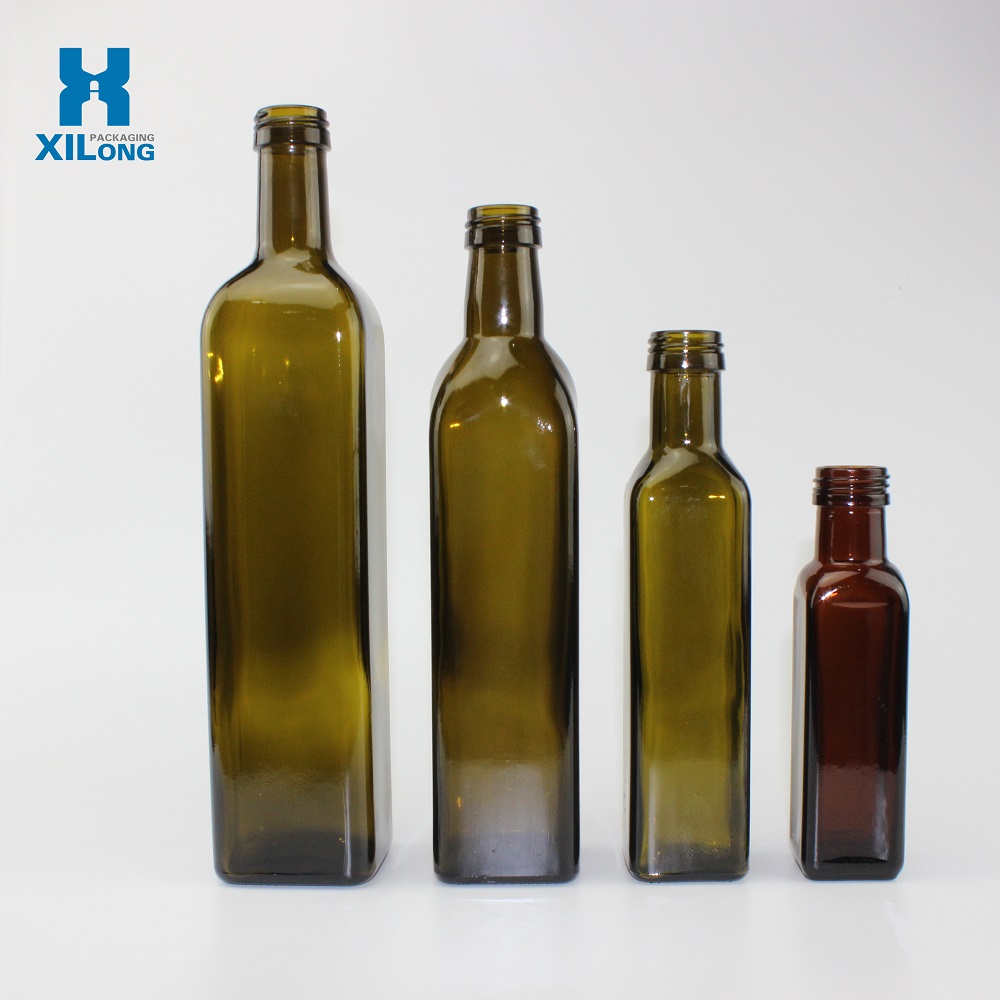 Square 750ml 500ml Olive Green Oil Glass Bottle 